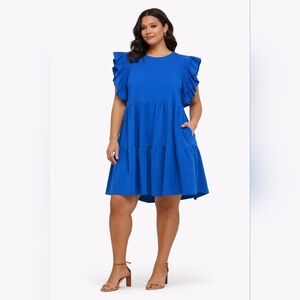 NWOT English Factory Blue Ruffled Tiered Mini Sundress Size 2X